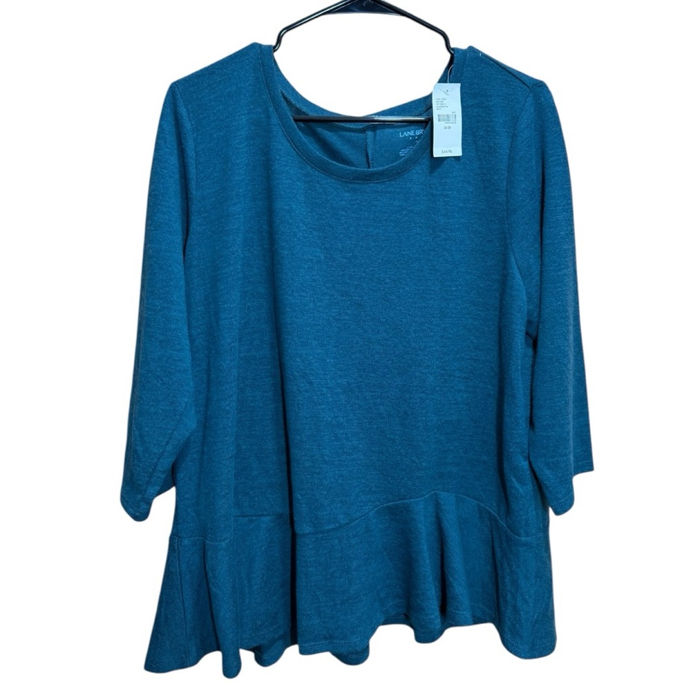 Lane Bryant Teal Peplum Knit Top 3/4 Sleeve Size 18/20 NWT 2017